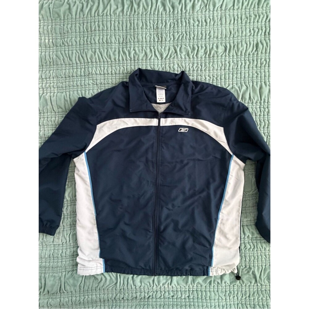 Reebok Navy Blue and White Men's Windbreaker Jacket-2XL